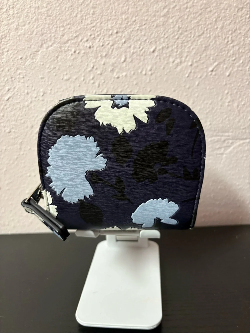 Floral Navy Accordion Zip Wallet Coin Purse Card Holder Compact Wallet